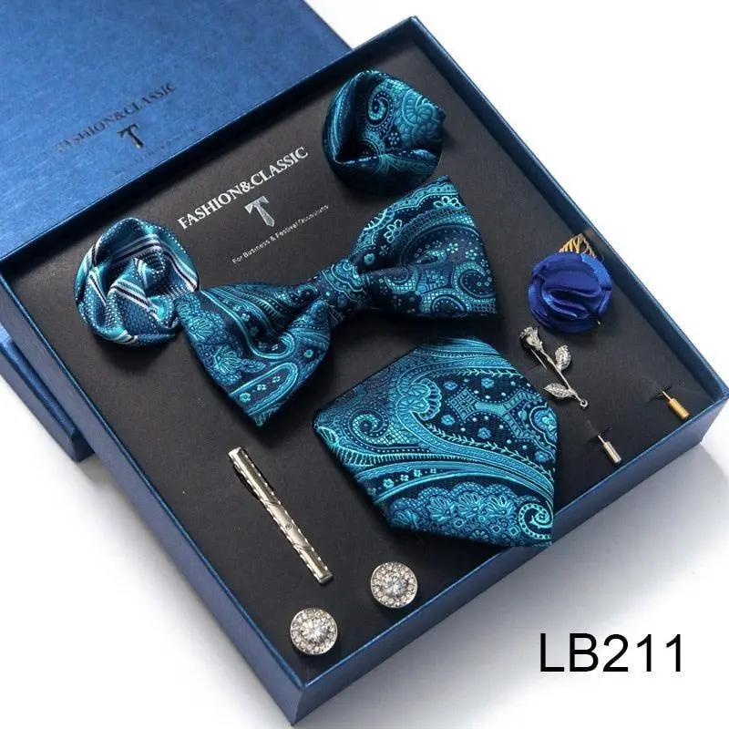 Silk Style Necktie & Pocket Squares Gift Box Neckties Luxurious Weddings