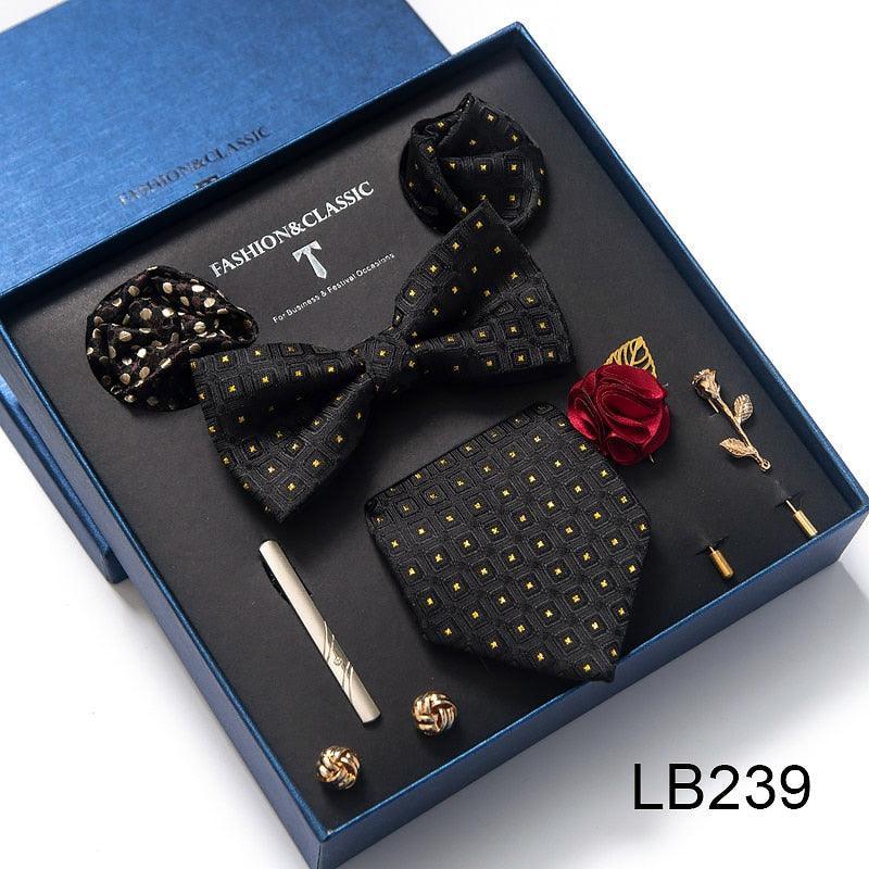 Silk Style Necktie & Pocket Squares Gift Box Neckties Luxurious Weddings