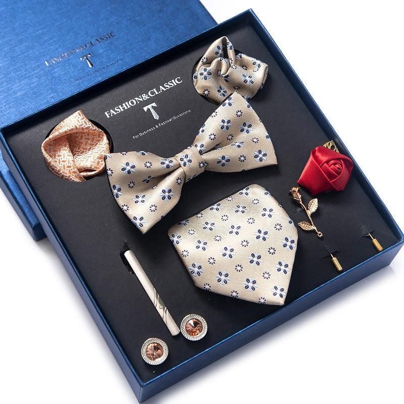 Silk Style Necktie & Pocket Squares Gift Box Neckties Luxurious Weddings