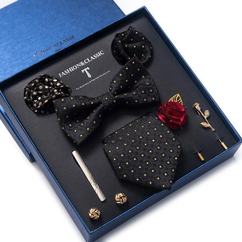 Silk Style Necktie & Pocket Squares Gift Box Neckties Luxurious Weddings