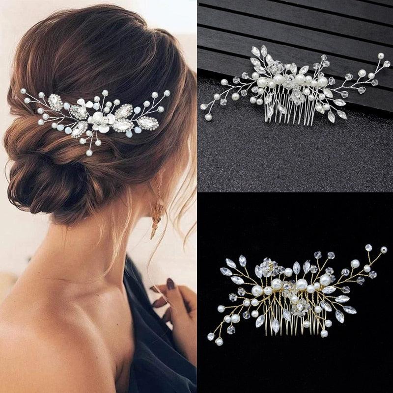 Silver Color Pearl Rhinestone Wedding Hair Combs Hair Accessories Bridal Accessories Luxurious Weddings