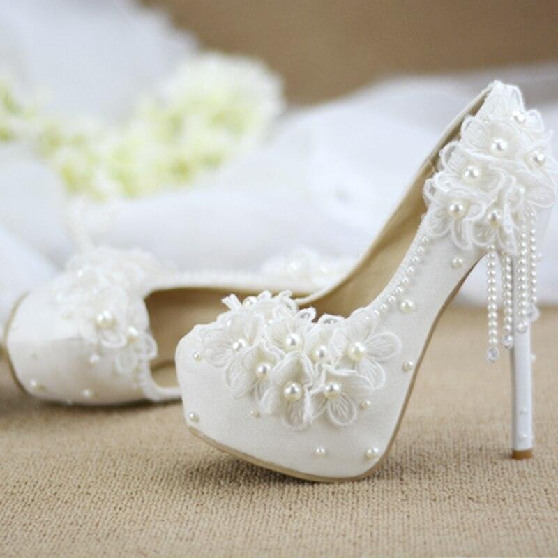 white lace beaded tassel stiletto Bridal Shoes Luxurious Weddings