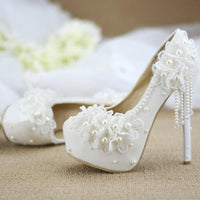 white lace beaded tassel stiletto Bridal Shoes Luxurious Weddings