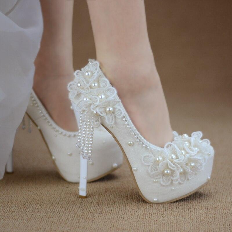 white lace beaded tassel stiletto Bridal Shoes Luxurious Weddings