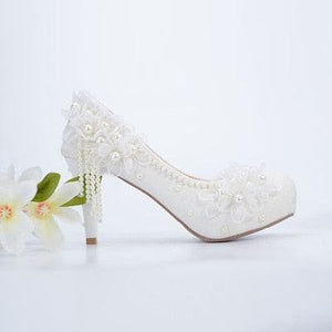 white lace beaded tassel stiletto Bridal Shoes Luxurious Weddings