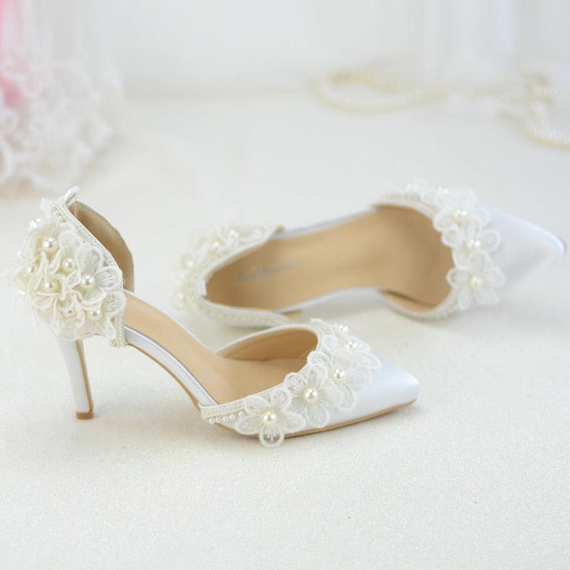 white lace beaded tassel stiletto Bridal Shoes Luxurious Weddings