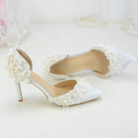 white lace beaded tassel stiletto Bridal Shoes Luxurious Weddings