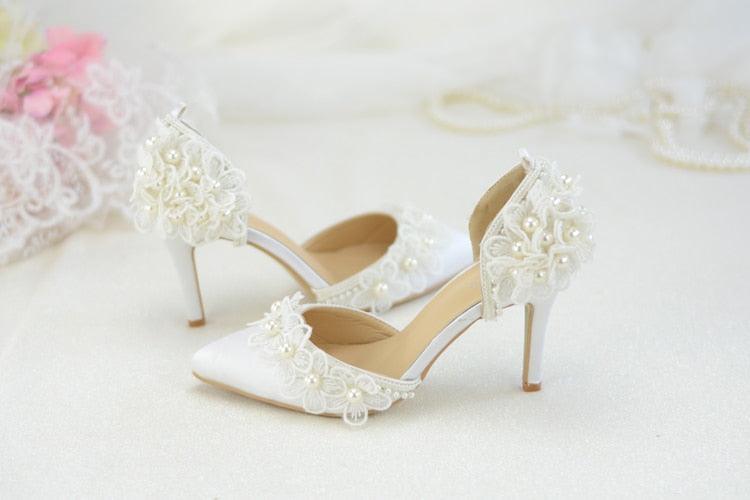 white lace beaded tassel stiletto Bridal Shoes Luxurious Weddings