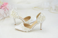 white lace beaded tassel stiletto Bridal Shoes Luxurious Weddings