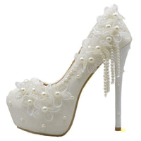 white lace beaded tassel stiletto Bridal Shoes Luxurious Weddings