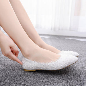 Spring Pointed toe flat white lace bridal wedding shoes Bridal Shoes Luxurious Weddings