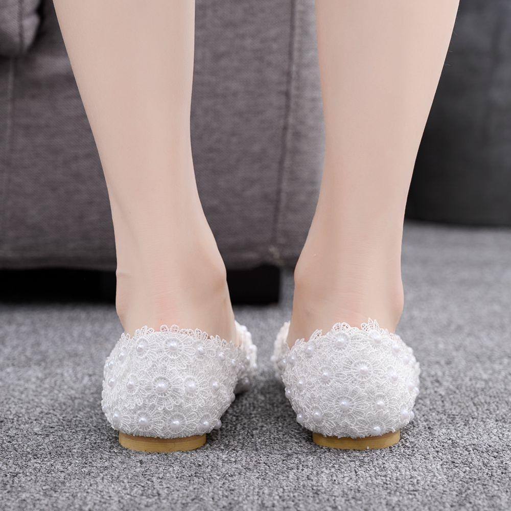 Spring Pointed toe flat white lace bridal wedding shoes Bridal Shoes Luxurious Weddings