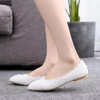 Spring Pointed toe flat white lace bridal wedding shoes Bridal Shoes Luxurious Weddings