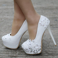 Spring White Lace Round Toe Bridal Wedding Shoe Bridal Shoes Luxurious Weddings