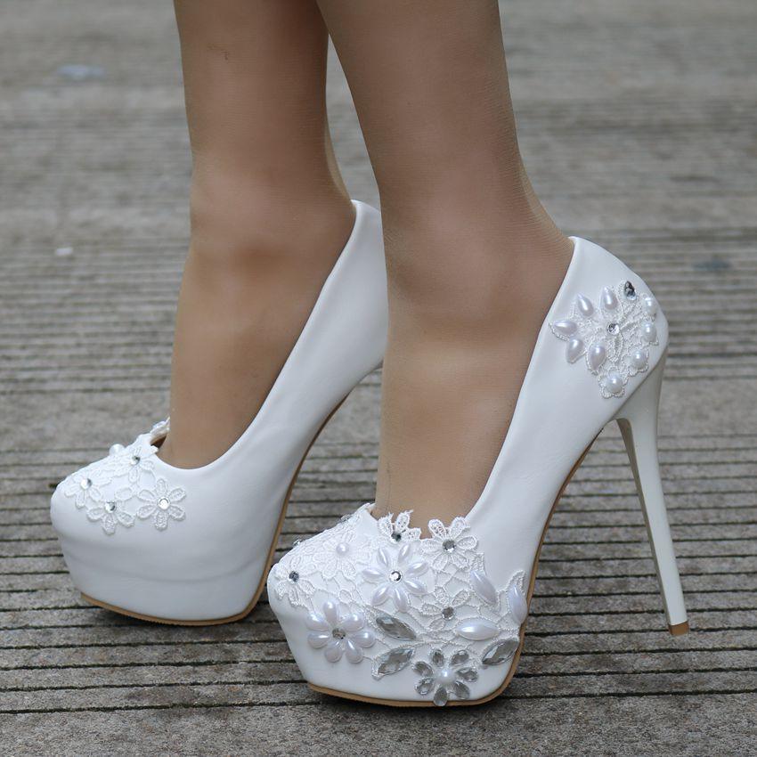 Spring White Lace Round Toe Bridal Wedding Shoe Bridal Shoes Luxurious Weddings
