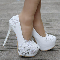Spring White Lace Round Toe Bridal Wedding Shoe Bridal Shoes Luxurious Weddings