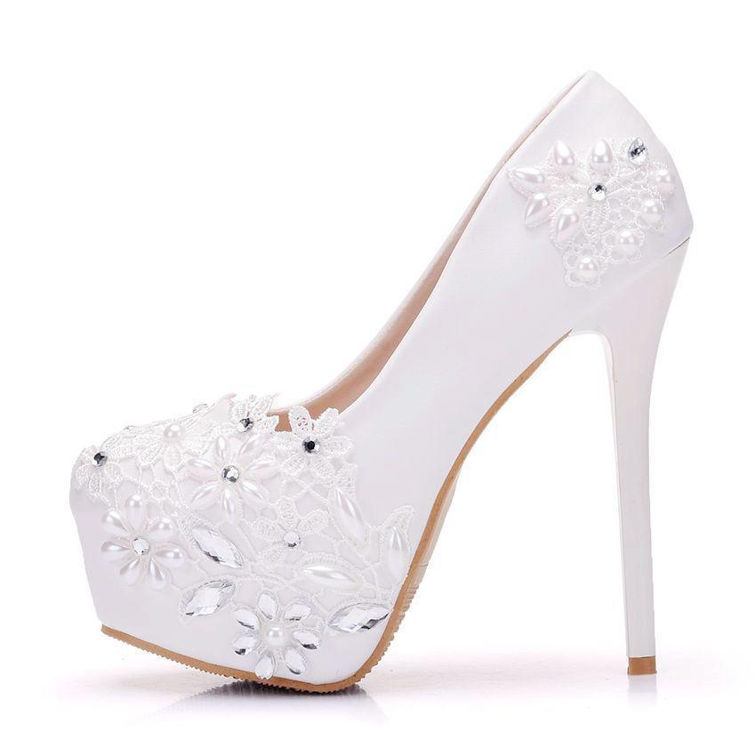 Spring White Lace Round Toe Bridal Wedding Shoe Bridal Shoes Luxurious Weddings