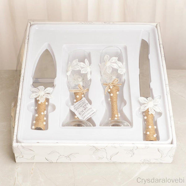 Western-style Wedding Goble Toast Glass Stainless Steel Cake Knife Shovel 4Pce - Luxurious Weddings