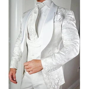 White Floral Wedding Tuxedo 3pc - Luxurious Weddings