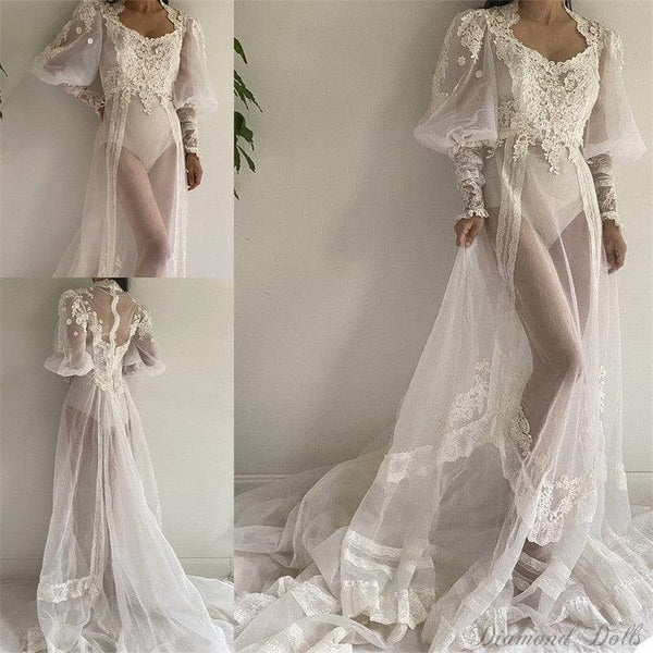 White Lace Wedding Custom Made Robe/Gown - Luxurious Weddings