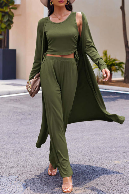 Drawstring Tank, Long Sleeve Cover Up and Pants Set Matching Sets Luxurious Weddings