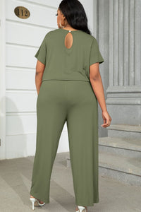Plus Size Drawstring Waist Short Sleeve Jumpsuit Plus size Luxurious Weddings