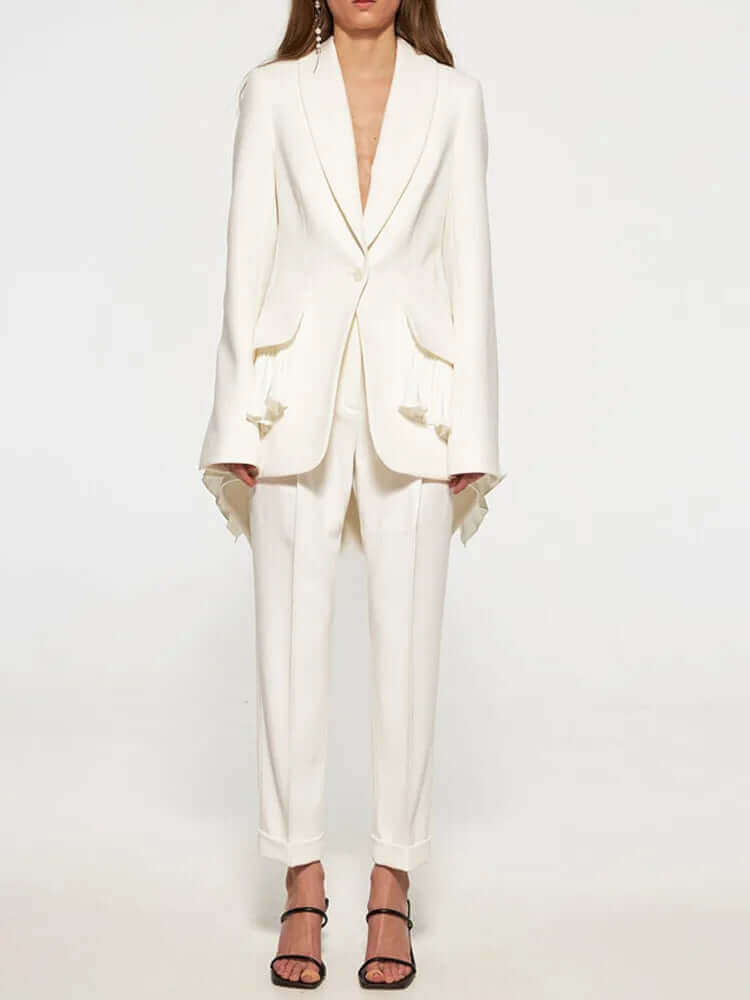 Long Sleeves Single Button Splicing Pleating Suit Jacket Women's Jacket Luxurious Weddings