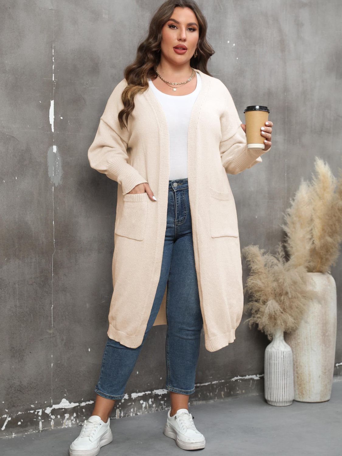 Plus Size Long Sleeve Pocketed Cardigan Plus size Luxurious Weddings