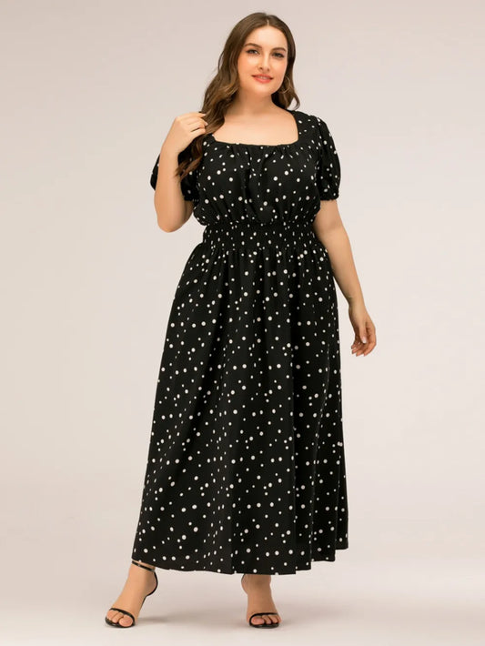 Plus Size Polka Dot Square Neck Dress Plus size dress Luxurious Weddings