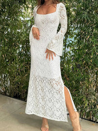 Lace Bell Sleeve Square Neck Bodycon Dress Bodycon Dress Luxurious Weddings