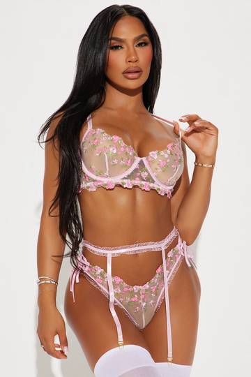 Lover Girl Embroidered 3 Piece Garter Set - Pink Lingerie & Sleepwear Luxurious Weddings