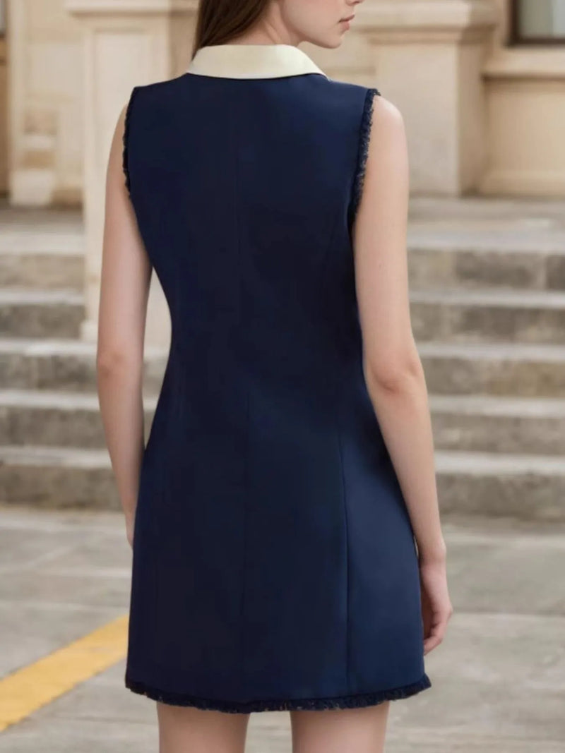 Contrast Collar Button-Front Sleeveless Mini Dress Mini dress Luxurious Weddings