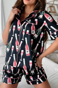 Champagne Print Short Sleeve Top and Shorts Set sleepwear Luxurious Weddings