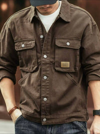 Men's Washed Collared Neck Cargo Jacket Jacket Luxurious Weddings