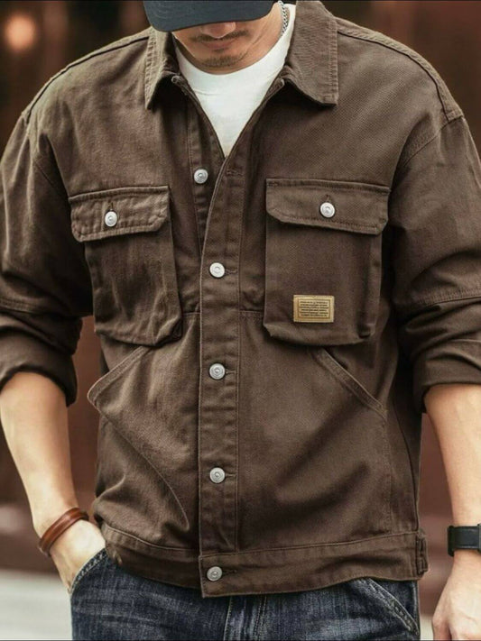 Men's Washed Collared Neck Cargo Jacket Jacket Luxurious Weddings