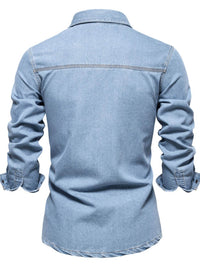 Men's Collared Neck Denim Shirt with Chest Pockets Men's Shirts Luxurious Weddings