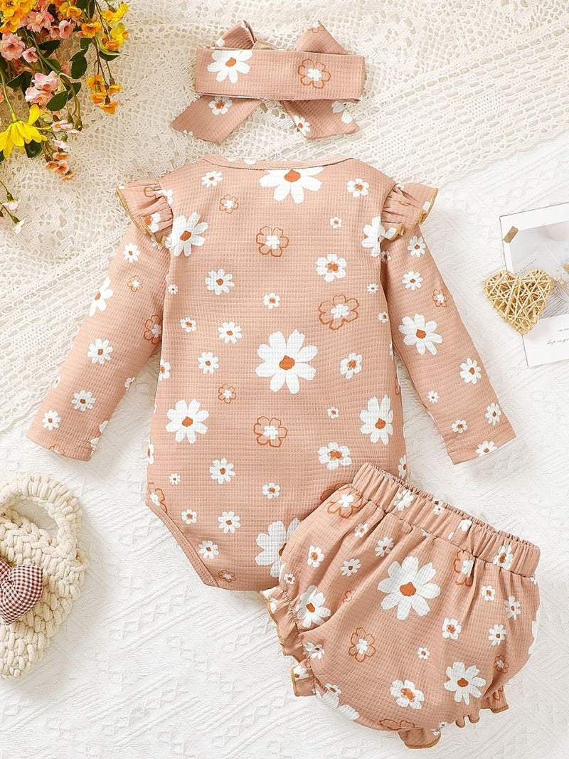 Children's Ruffled Floral Bodysuit and Bloomer, Headband Set kids clothing Luxurious Weddings