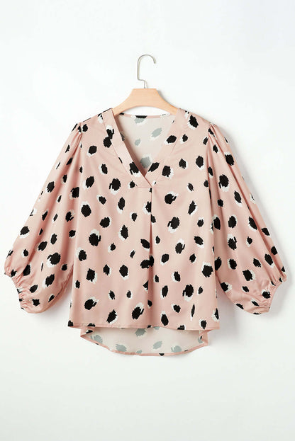 Khaki Classic Leopard V Neck Bracelet Sleeve Blouse Tops/Blouses & Shirts Luxurious Weddings