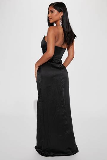Teagan Satin Maxi Dress Set - Black Luxurious Weddings