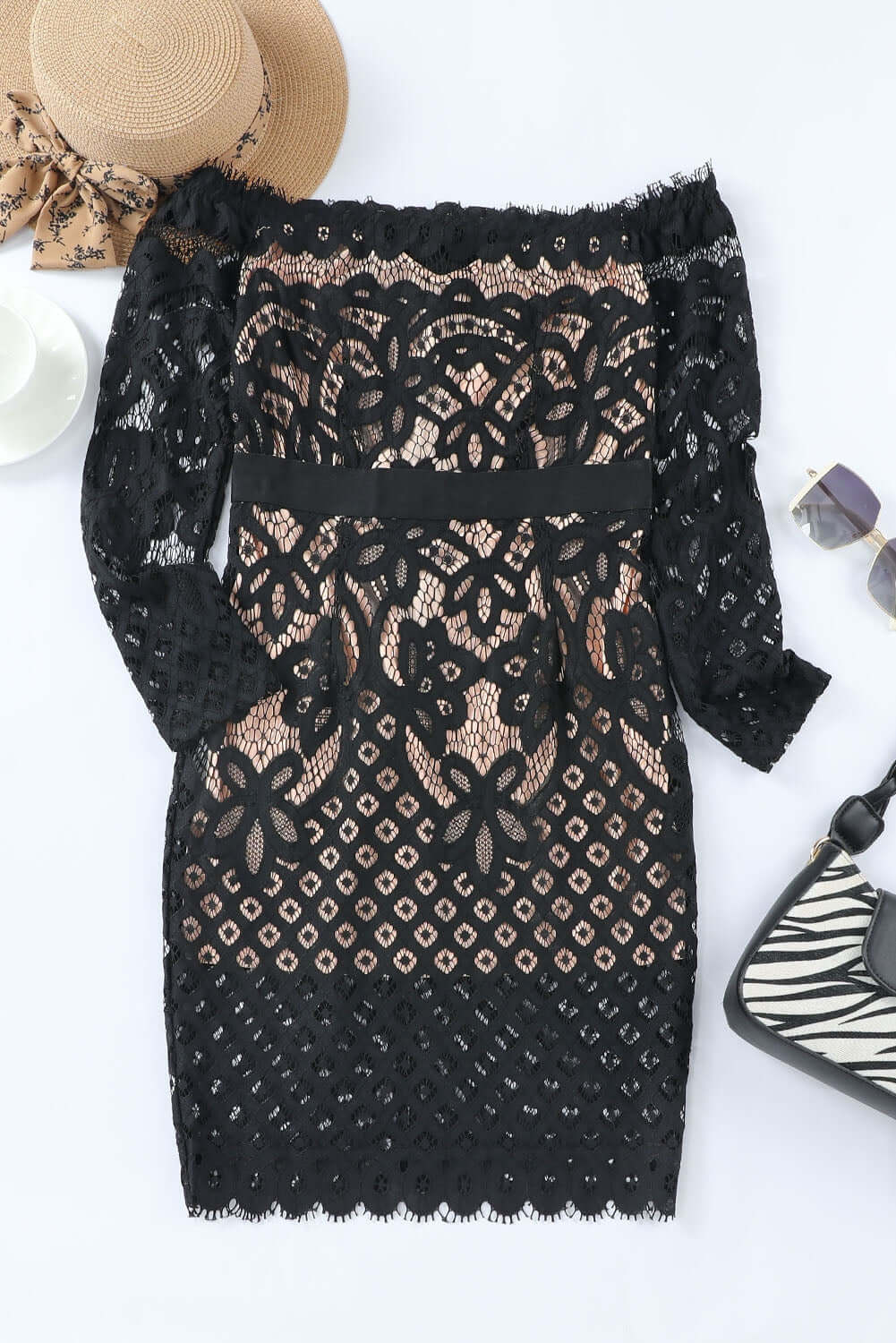 Off-Shoulder Long Sleeve Lace Dress Midi dresses Luxurious Weddings
