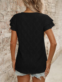 Eyelet Round Neck Double Layered Ruffled Short Sleeve Top Luxurious Weddings