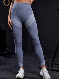 Striped high waist active pants in blue, featuring a stretchy material ideal for workouts and affordable activewear.