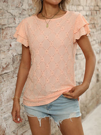 Eyelet Round Neck Double Layered Ruffled Short Sleeve Top Luxurious Weddings