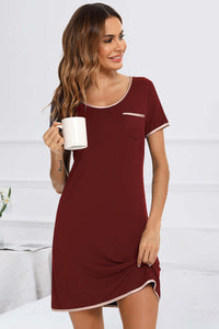 Contrast Trim Pocketed Round Neck Lounge Dress sleepwear Luxurious Weddings