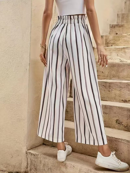 Tied Striped Wide Leg Pants Pants Luxurious Weddings