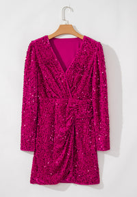 Sequin Surplice Long Sleeve Mini Dress Mini Dress Luxurious Weddings