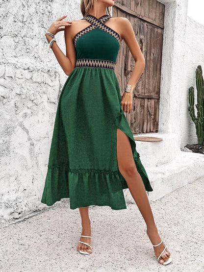 Devine Ruffled Slit Sleeveless Midi Dress Midi dresses Luxurious Weddings
