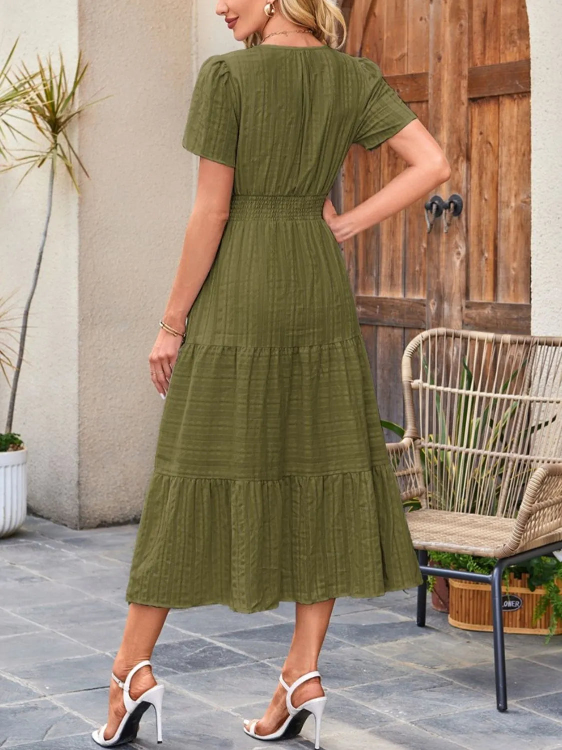 Tiered Notched Short Sleeve Dress summer dress Luxurious Weddings