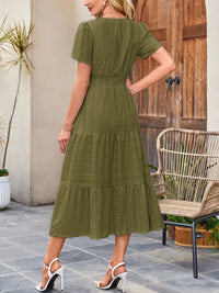Tiered Notched Short Sleeve Dress summer dress Luxurious Weddings