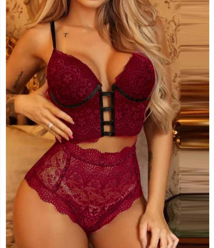 2pc Green Lace Cami Top & High Waist Underwear Bra Sets Luxurious Weddings